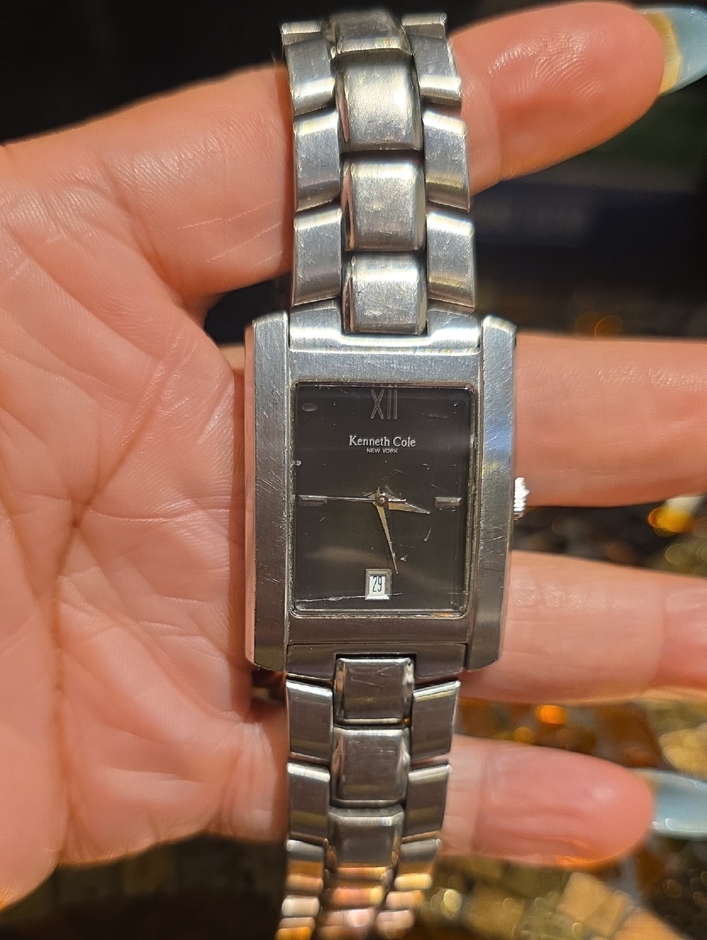 Kenneth Cole Silver-Tone Bracelet Watch with Black Dial